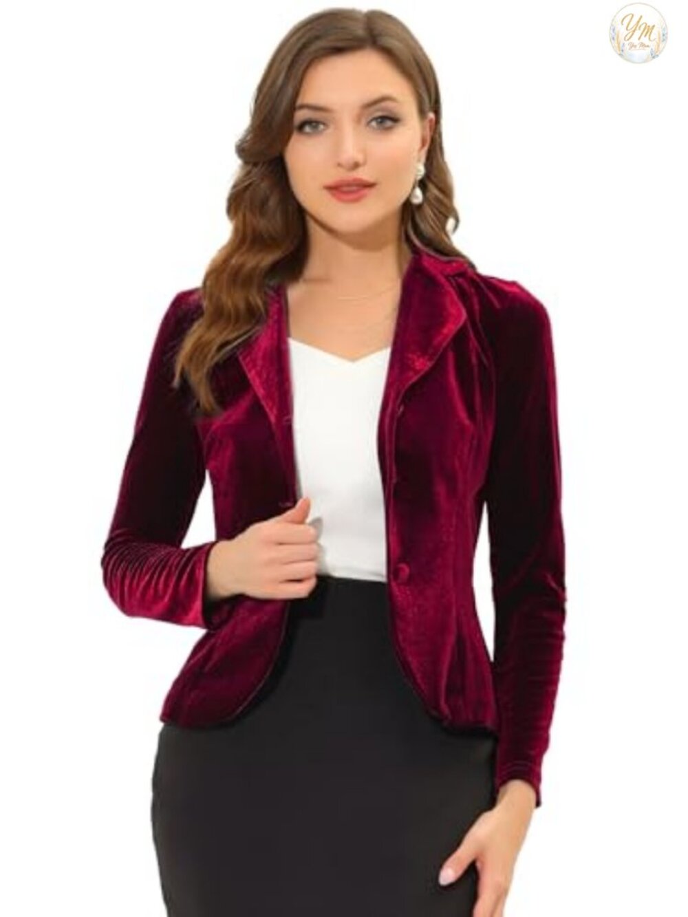 Women's Velvet Blazer Notched Lapel Button Front Office Party Suit Jacket